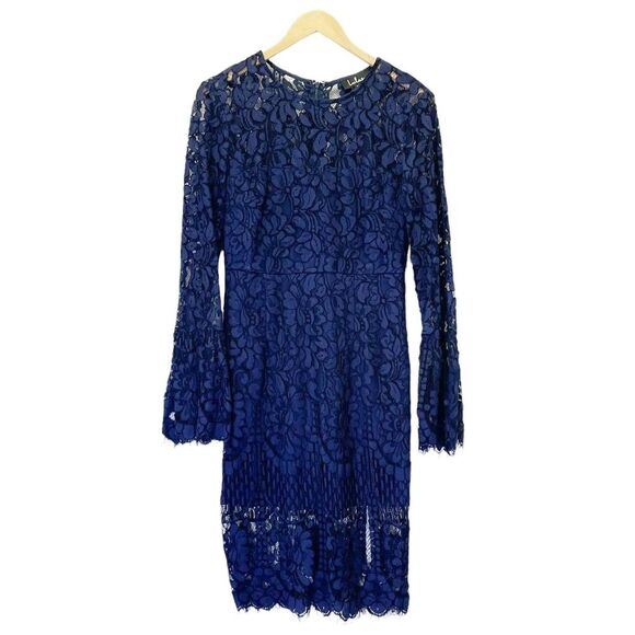 NWT Lulus Enrapturing Elegance Navy Lace Long Sleeve Midi Dress Size Medium NEW - Picture 1 of 12